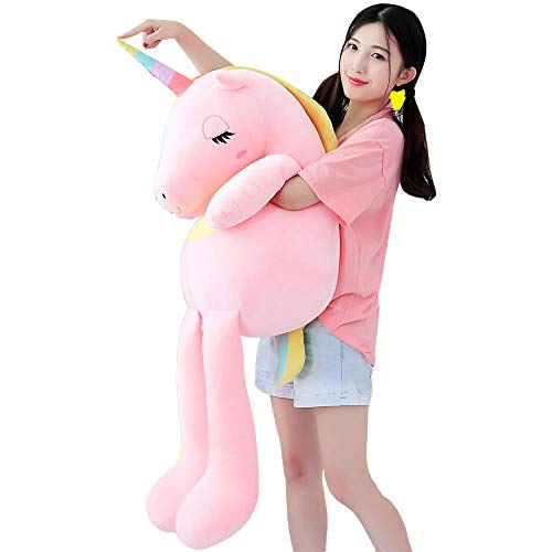 VineCrown Dulce Unicornio Felpa Juguete Lindo Peluche Almohada Suave Novia como Regalo de cumpleaños (140cm, Rosa)