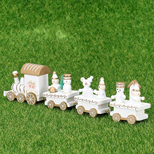 VORCOOL Tren de Madera Adornos de Navidad Decoración de Navidad Props Lindo Tren de dibujos animados Mini Tren de Madera de cuatro secciones (Blanco)