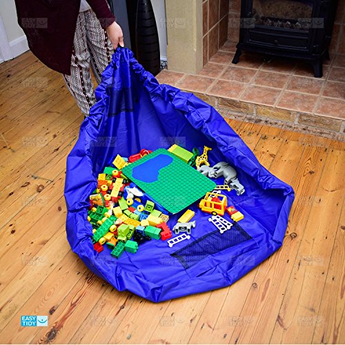 VStoy Alfombra de Juego con fácil Almacenamiento, se pliega en un Bolso Bandolera (Ideal para Lego, Duplo y Otros Juguetes de los niños para Recoger rápidamente)(Grande - 150 cm) (Azul)