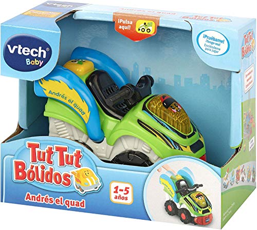 VTech- Andrés el Quad TutTut Bólidos Vehículo interactivo con voz, música y efectos de sonido, incluye botón sorpresa, Multicolor (80-517122) , color/modelo surtido