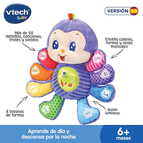 VTech Lila Patitas Do Re Mi, Peluche Interactivo para bebés +6 Meses, Día con Actividades más dinámicas y Modo Noche con Sonidos y melodías relajantes, Multicolor, versión ESP, Color (3480-528622)