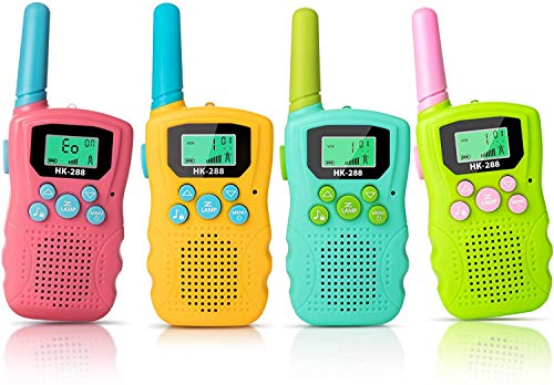 Walkie Talkies para niños, 22 Canales, Radio Bidireccional, 3KM de Largo Alcance, VOX, Conversación con Linterna, Walkie-Talkies Interfono de Mano para Niños de 3~12 Años, Acampar, Senderismo (4Pcs)