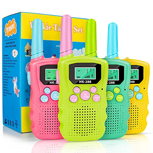 Walkie Talkies para niños, 22 Canales, Radio Bidireccional, 3KM de Largo Alcance, VOX, Conversación con Linterna, Walkie-Talkies Interfono de Mano para Niños de 3~12 Años, Acampar, Senderismo (4Pcs)