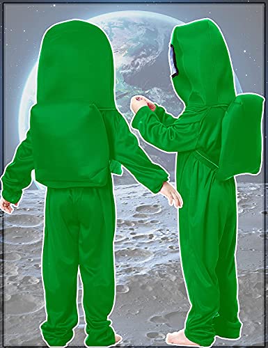 Waslary Disfraz infantil de astronauta espacial, mono con mochila, máscara, disfraz infantil, disfraz infantil, juego de rol, para niños, Halloween, cosplay, carnaval, fiesta de cumpleaños (verde, L)