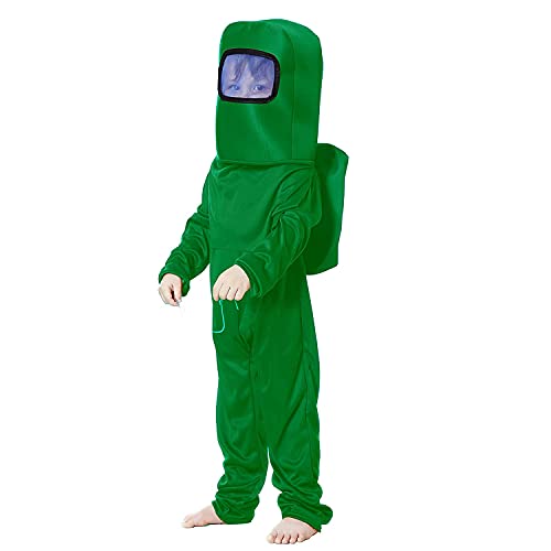 Waslary Disfraz infantil de astronauta espacial, mono con mochila, máscara, disfraz infantil, disfraz infantil, juego de rol, para niños, Halloween, cosplay, carnaval, fiesta de cumpleaños (verde, L)