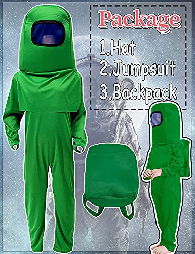 Waslary Disfraz infantil de astronauta espacial, mono con mochila, máscara, disfraz infantil, disfraz infantil, juego de rol, para niños, Halloween, cosplay, carnaval, fiesta de cumpleaños (verde, L)