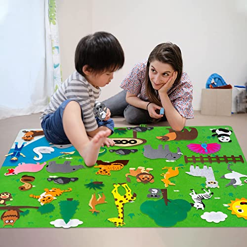 WATINC Fieltro Storyboard Zoo 42p 3.5Ft Preescolar Wild Jungle Animals Storytelling Franela Tablero Safari Animales Aprendizaje temprano Kit de Juego Educativo Colgante Juguetes