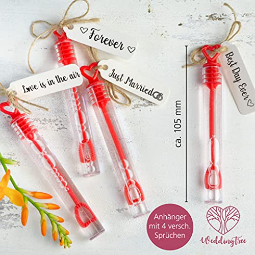 WeddingTree 48 Pompas de Jabon Boda Rojas - Pomperos Boda - con Mango en Forma de Corazón para Bodas, Bautizos, Cumpleaños, San Valentín u Otras Celebraciones