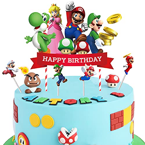 WELL BUY 5 Super Mario Primeros de la torta Cake Toppers Super Mario Decoración de pastel , Super Mario Happy Birthday Party Supplies Decoración de pastel para fans de Super Mario