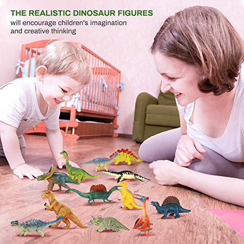 welltop Pack de Dinosaurios de 12, Mini Figuras de Dinosaurios Suministros educativos de Dinosaurios realistas para Fiestas de 3 años Que Incluyen Tyrannosaurus Rex