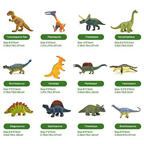 welltop Pack de Dinosaurios de 12, Mini Figuras de Dinosaurios Suministros educativos de Dinosaurios realistas para Fiestas de 3 años Que Incluyen Tyrannosaurus Rex