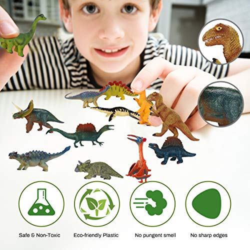 welltop Pack de Dinosaurios de 12, Mini Figuras de Dinosaurios Suministros educativos de Dinosaurios realistas para Fiestas de 3 años Que Incluyen Tyrannosaurus Rex