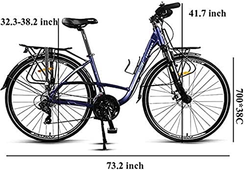 WENHAO Bicicleta de carretera de 24 velocidades, hombres adultos viajan aluminio de cercanías, con frenos de disco mecánico, rueda de 700 * 38c, bicicleta de la ciudad multiusos (Color: Azul) (Color: