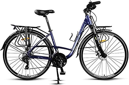 WENHAO Bicicleta de carretera de 24 velocidades, hombres adultos viajan aluminio de cercanías, con frenos de disco mecánico, rueda de 700 * 38c, bicicleta de la ciudad multiusos (Color: Azul) (Color: