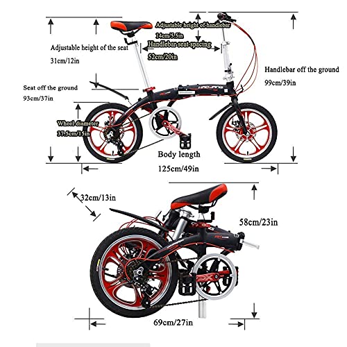 WENHAO Bicicleta plegable adulto Ligero Unisex Men City Bike Bike de 16 pulgadas Ruedas de aluminio Marco de aluminio Bicicleta for el comprador de las señoras con el manillar ajustable y la velocidad