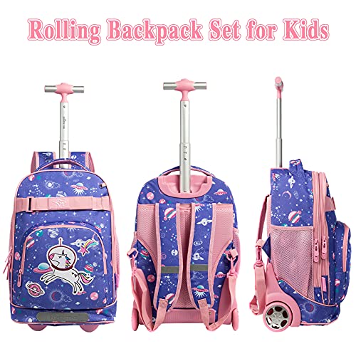 Wenlia Mochila con rueda, estuche para lápice, Bolsa de almuerzo 3 en 1 Conjunto de mochila escolar, Trolley Mochila de Unicornio, bolso escolar de dinosaurio para niños y niñas, Regalo la escuela