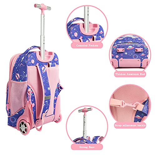 Wenlia Mochila con rueda, estuche para lápice, Bolsa de almuerzo 3 en 1 Conjunto de mochila escolar, Trolley Mochila de Unicornio, bolso escolar de dinosaurio para niños y niñas, Regalo la escuela