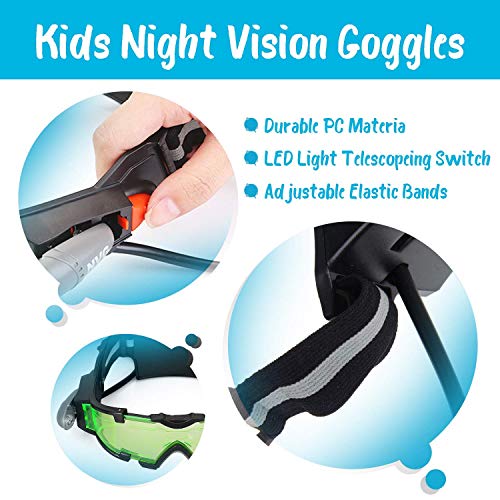 WEREIOV Visión Nocturna Gafas Protectoras, Compacta Ajustable LED Niño Noche Gafas Espía Protectoras Voltear luz Verde Lente Utilizado para Ciclismo Deslizante Protección Ojo