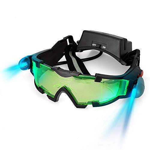 WEREIOV Visión Nocturna Gafas Protectoras, Compacta Ajustable LED Niño Noche Gafas Espía Protectoras Voltear luz Verde Lente Utilizado para Ciclismo Deslizante Protección Ojo