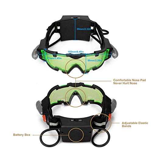 WEREIOV Visión Nocturna Gafas Protectoras, Compacta Ajustable LED Niño Noche Gafas Espía Protectoras Voltear luz Verde Lente Utilizado para Ciclismo Deslizante Protección Ojo