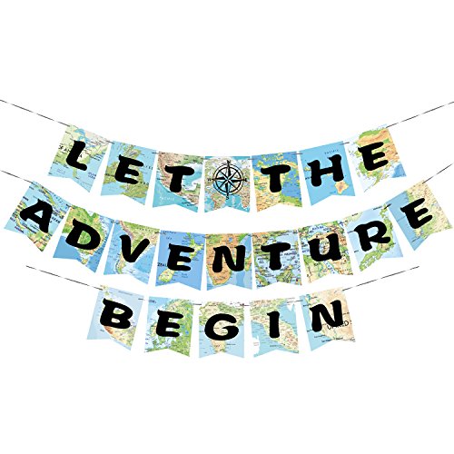 WERNNSAI Artículos Decoración de Fiesta Pancartas de Aventuras Bon Voyage Let The Adventure Begin Banner Bandera para Fiestas de Cumpleaños Baby Shower Graduación Jubilación Tema de Viajes Mundiales