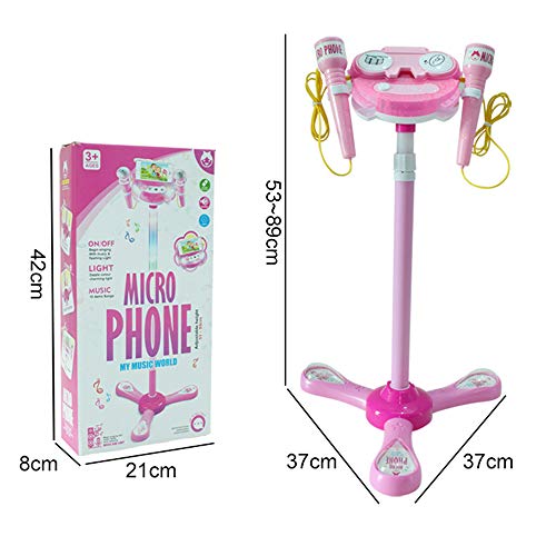 WETCEAOM Karaoke Infantil con pie, con 2pcs Micrófono ,Luces LED para niños (rosa)