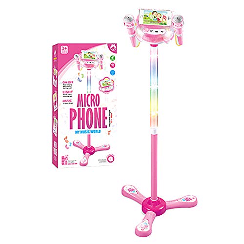 WETCEAOM Karaoke Infantil con pie, con 2pcs Micrófono ,Luces LED para niños (rosa)