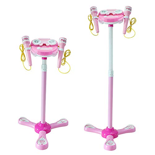 WETCEAOM Karaoke Infantil con pie, con 2pcs Micrófono ,Luces LED para niños (rosa)