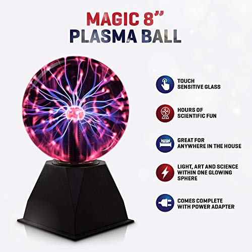 WICKED GIZMOS - Bola de plasma mágica de 8 pulgadas, esfera de cristal sensible al tacto, esfera de relámpago, diseño clásico de San Valentín, juguete retro divertido para él, gadget lámpara de regalo