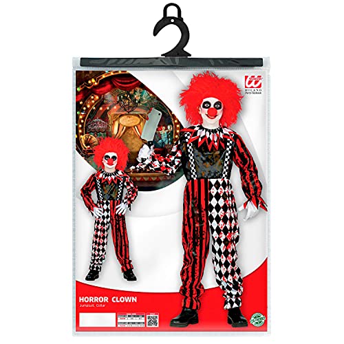 WIDMANN - Disfraz infantil de payaso asesino, mono con cuello, engrasado en sangre, a cuadros, rayas, terror, psicótico, asesino, disfraz, fiesta temática, carnaval, Halloween, 52518