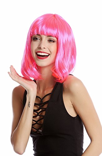 WIG ME UP- 0073-3-PC5 Peluca Mujer Carnaval Halloween Corto hasta los Hombros Liso Bob Bobo Rosa Fuscia