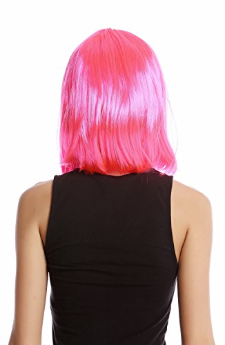 WIG ME UP- 0073-3-PC5 Peluca Mujer Carnaval Halloween Corto hasta los Hombros Liso Bob Bobo Rosa Fuscia