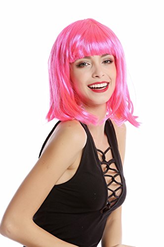 WIG ME UP- 0073-3-PC5 Peluca Mujer Carnaval Halloween Corto hasta los Hombros Liso Bob Bobo Rosa Fuscia