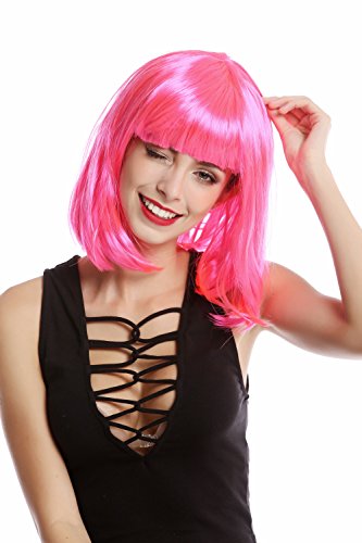 WIG ME UP- 0073-3-PC5 Peluca Mujer Carnaval Halloween Corto hasta los Hombros Liso Bob Bobo Rosa Fuscia