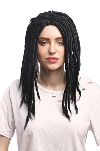 WIG ME UP- 90674-ZA103 Peluca Carnaval Hombres Mujeres rastas Reggae Rastafari Dreads Negro 40 cm