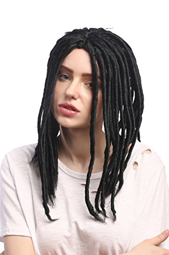 WIG ME UP- 90674-ZA103 Peluca Carnaval Hombres Mujeres rastas Reggae Rastafari Dreads Negro 40 cm