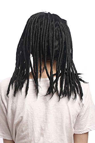 WIG ME UP- 90674-ZA103 Peluca Carnaval Hombres Mujeres rastas Reggae Rastafari Dreads Negro 40 cm