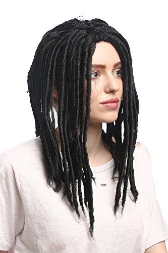 WIG ME UP- 90674-ZA103 Peluca Carnaval Hombres Mujeres rastas Reggae Rastafari Dreads Negro 40 cm