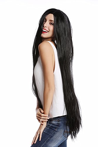 WIG ME UP- 91509-ZA103 Peluca Mujer Carnaval Halloween Largo Liso Raya Medio Negro Hippy