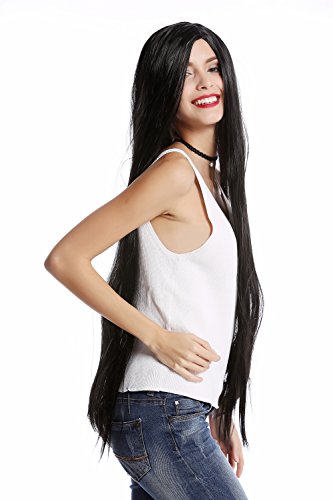 WIG ME UP- 91509-ZA103 Peluca Mujer Carnaval Halloween Largo Liso Raya Medio Negro Hippy