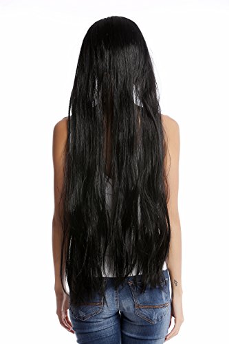 WIG ME UP- 91509-ZA103 Peluca Mujer Carnaval Halloween Largo Liso Raya Medio Negro Hippy