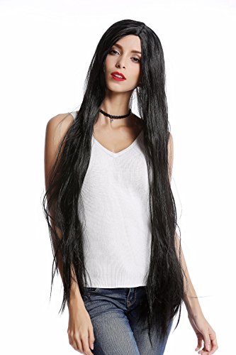 WIG ME UP- 91509-ZA103 Peluca Mujer Carnaval Halloween Largo Liso Raya Medio Negro Hippy