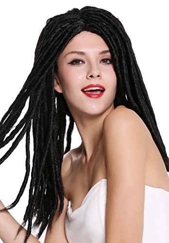 WIG ME UP- 91587-ZA103 Peluca Mujer Hombre Carnaval Halloween rastas voluminosas Rasta Rastafari Surfista Negro