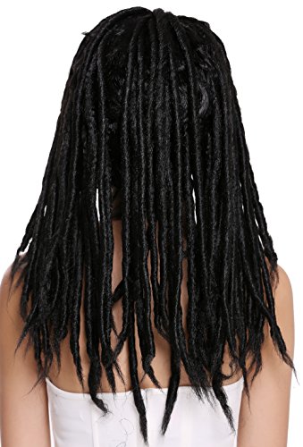 WIG ME UP- 91587-ZA103 Peluca Mujer Hombre Carnaval Halloween rastas voluminosas Rasta Rastafari Surfista Negro