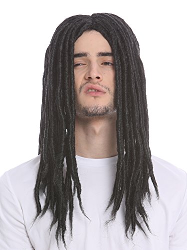 WIG ME UP- 91587-ZA103 Peluca Mujer Hombre Carnaval Halloween rastas voluminosas Rasta Rastafari Surfista Negro