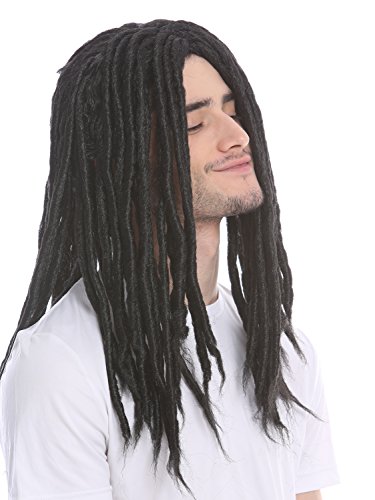 WIG ME UP- 91587-ZA103 Peluca Mujer Hombre Carnaval Halloween rastas voluminosas Rasta Rastafari Surfista Negro