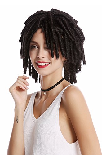 WIG ME UP- DH1110-ZA1 Peluca Mujer Hombre Carnaval Halloween rizos tirabuzónes Afro Caribe Cortos voluminosa Rasta Dreads Negro