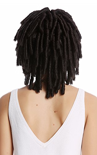 WIG ME UP- DH1110-ZA1 Peluca Mujer Hombre Carnaval Halloween rizos tirabuzónes Afro Caribe Cortos voluminosa Rasta Dreads Negro