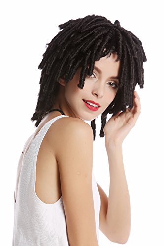 WIG ME UP- DH1110-ZA1 Peluca Mujer Hombre Carnaval Halloween rizos tirabuzónes Afro Caribe Cortos voluminosa Rasta Dreads Negro