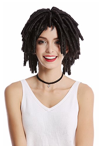 WIG ME UP- DH1110-ZA1 Peluca Mujer Hombre Carnaval Halloween rizos tirabuzónes Afro Caribe Cortos voluminosa Rasta Dreads Negro